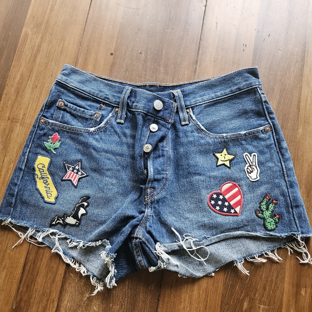Levi's Womens 501 Denim Patchwork Shorts- High Waisted - Size 27